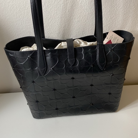 Kate Spade New York KACI SPADE Flower EMBOSSED Small Tote Women's Handbag, Black - Picture 3 of 10